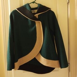 Anthropologie NWT 100% wool green/tan/black jacket